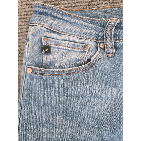 Kancan Womens XL Jeans Blue Denim Medium Wash Fringe Hem Stretch Button Fly - Picture 5 of 13